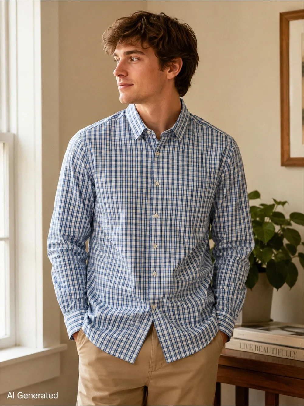 J.Crew Performance Slim Fit Blue White Plaid Button Up Shirt Men’s L